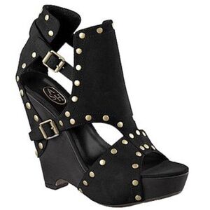 ASH Black and Gold Platform Shoes with Chunky Heel. Size 38